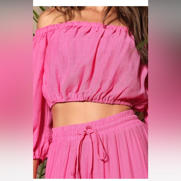 Lulu’s Grab Your Passport Hot Pink Two-Piece Swim Cover-Up Jumpsuit, Medium - Picture 3 of 12